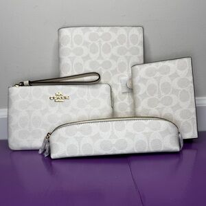 NEW Coach Signature Canvas White Notebook, Passport, Case, Wristlet Set of 4 SLG